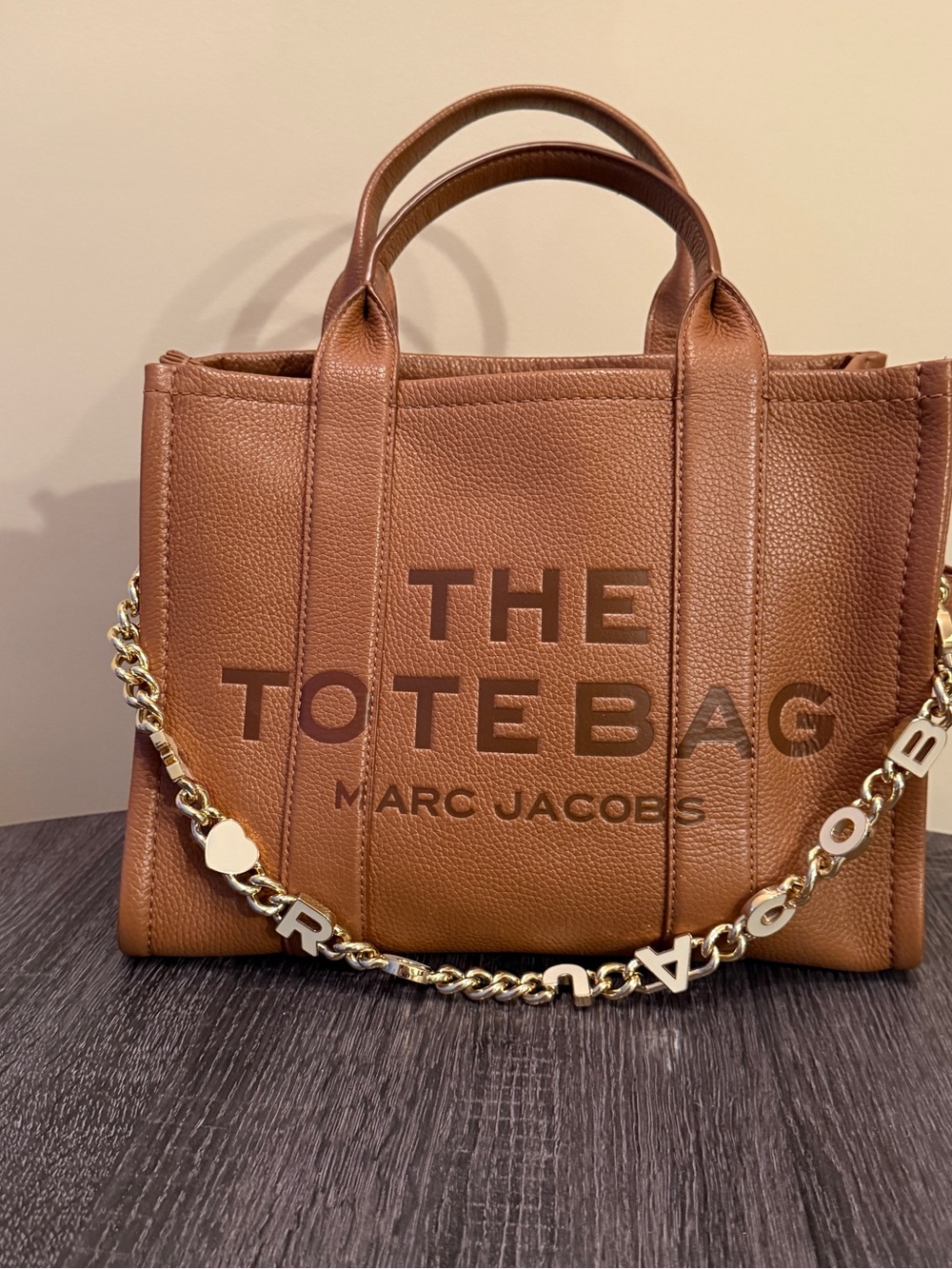Marc Jacobs Brown Pebbled Leather Tote with Gold Chain - Picture 2 of 12
